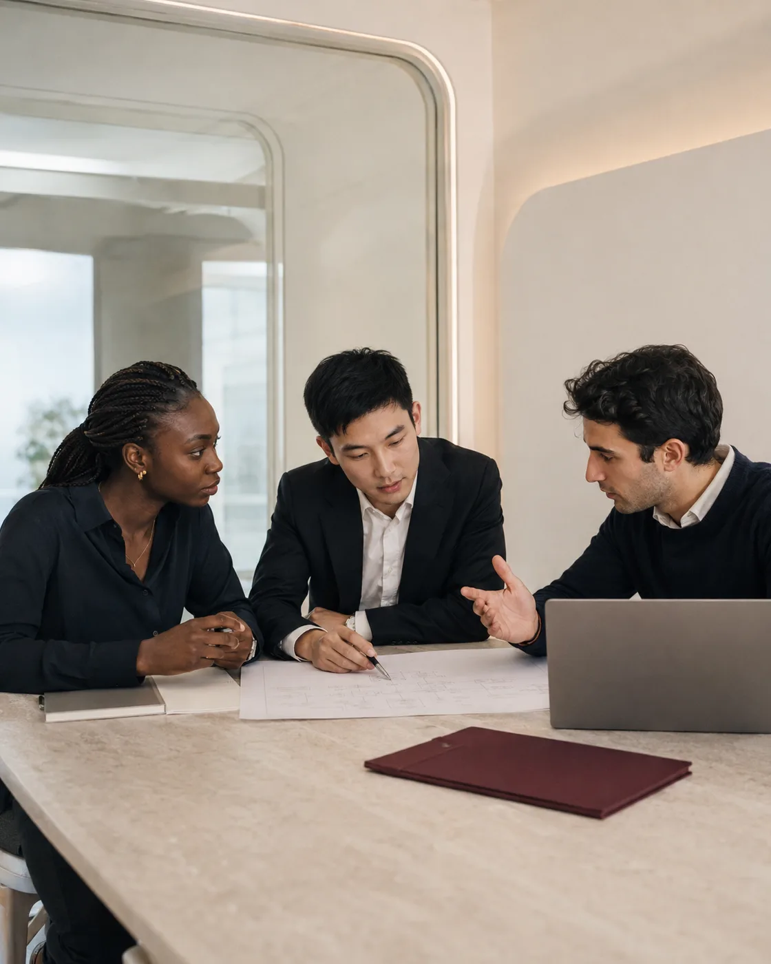 Three colleagues examining an analysis together